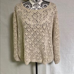 POL Cream Crochet Open Knit Sweater Oversized Style # JST377 Neutral Dolman Boho